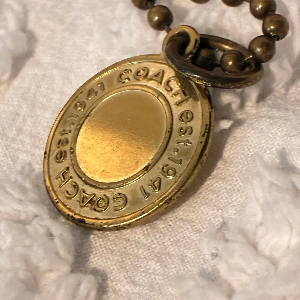 COACH Fob Y2K VINTAGE Round Disc Bag Charm Tangerine Tag Keychain Gold Brass